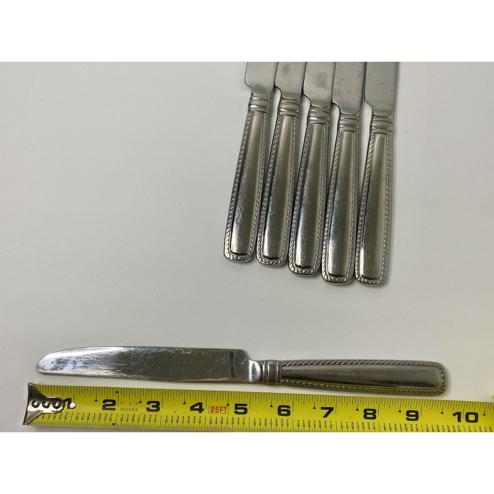 Reed & Barton BARRETT Rope Feathered Edge Glossy Dinner Knives 9 3/4" Lot Of 6 - Picture 6 of 6